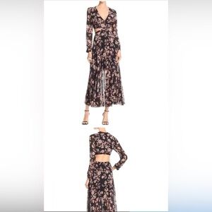 Bardot Black Pink Floral Maxi Dress XS Long Sleeve Boho Romantic Flowy